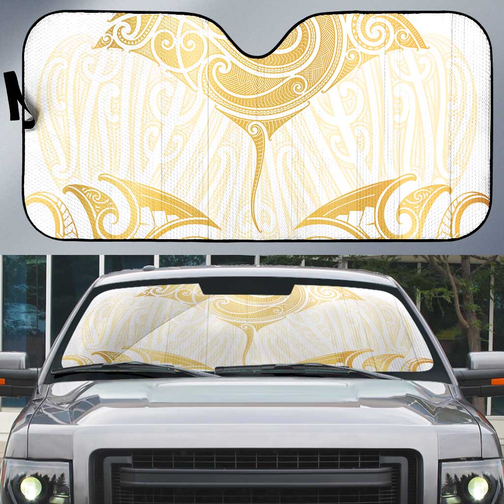 Gold White New Zealand Manta Ray Auto Sun Shade Aotearoa Maori Haehae - Polynesian Pride