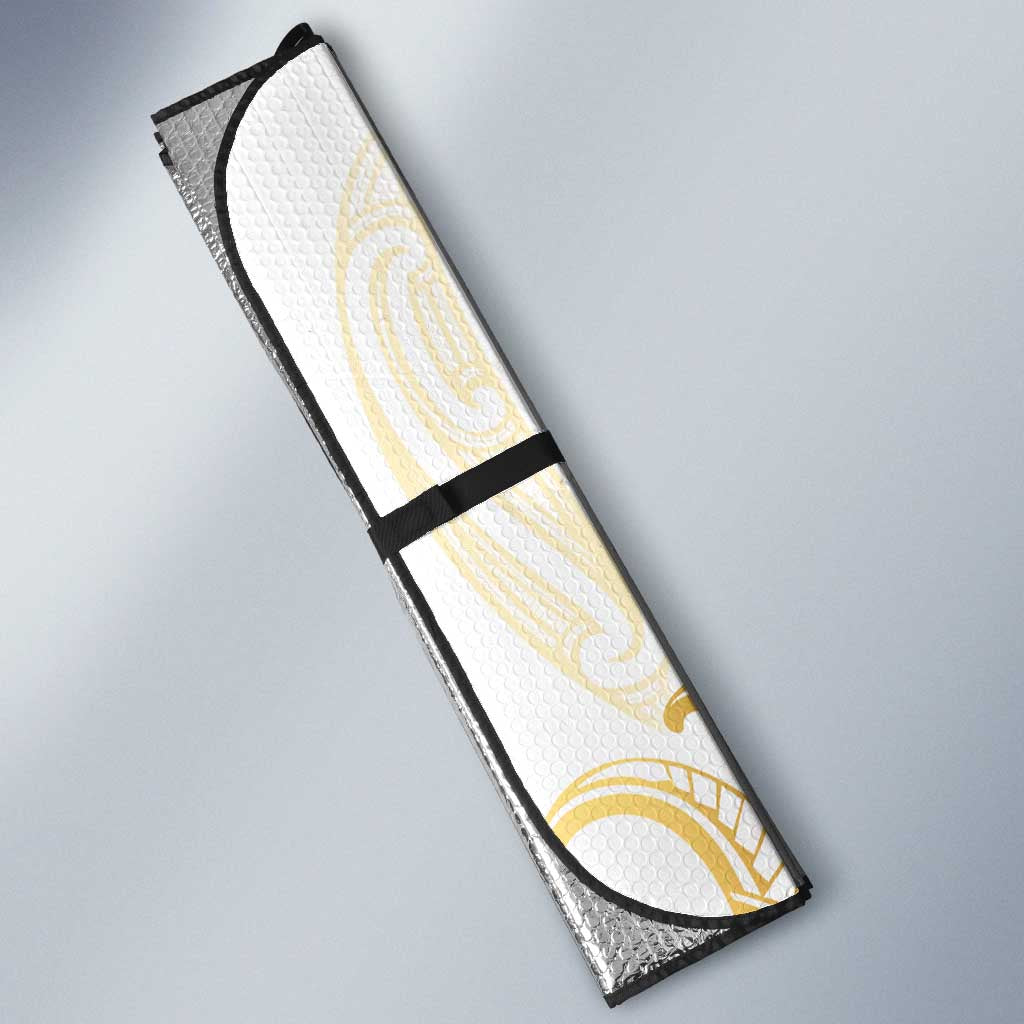 Gold White New Zealand Manta Ray Auto Sun Shade Aotearoa Maori Haehae - Polynesian Pride