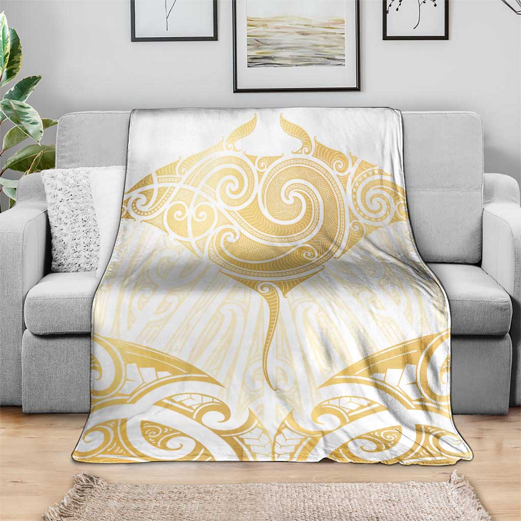 Gold White New Zealand Manta Ray Blanket Aotearoa Maori Haehae - Polynesian Pride