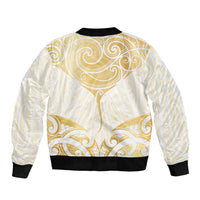 Gold White New Zealand Manta Ray Bomber Jacket Aotearoa Maori Haehae - Polynesian Pride