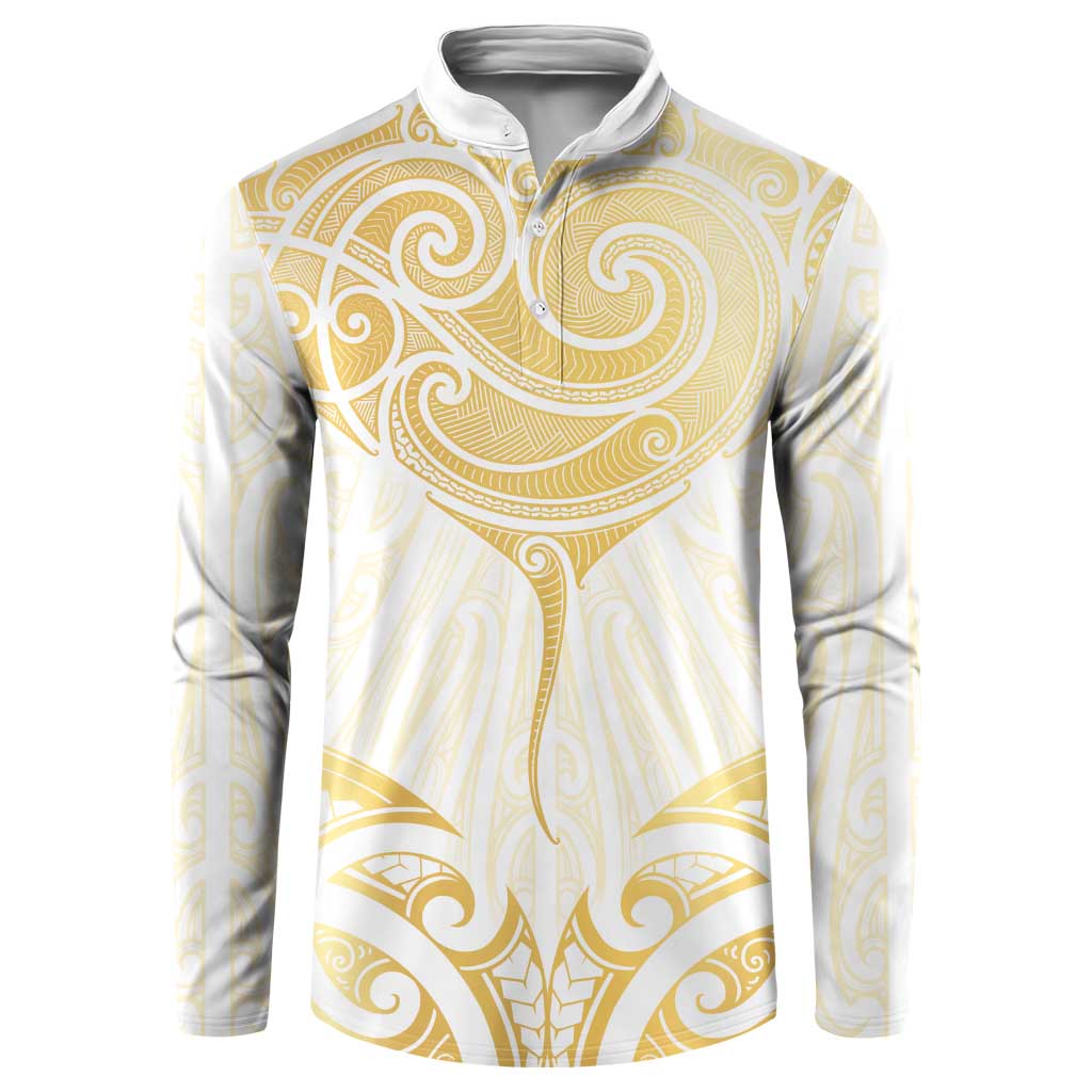 Gold White New Zealand Manta Ray Button Sweatshirt Aotearoa Maori Haehae - Polynesian Pride