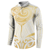 Gold White New Zealand Manta Ray Button Sweatshirt Aotearoa Maori Haehae - Polynesian Pride