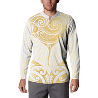 Gold White New Zealand Manta Ray Button Sweatshirt Aotearoa Maori Haehae - Polynesian Pride