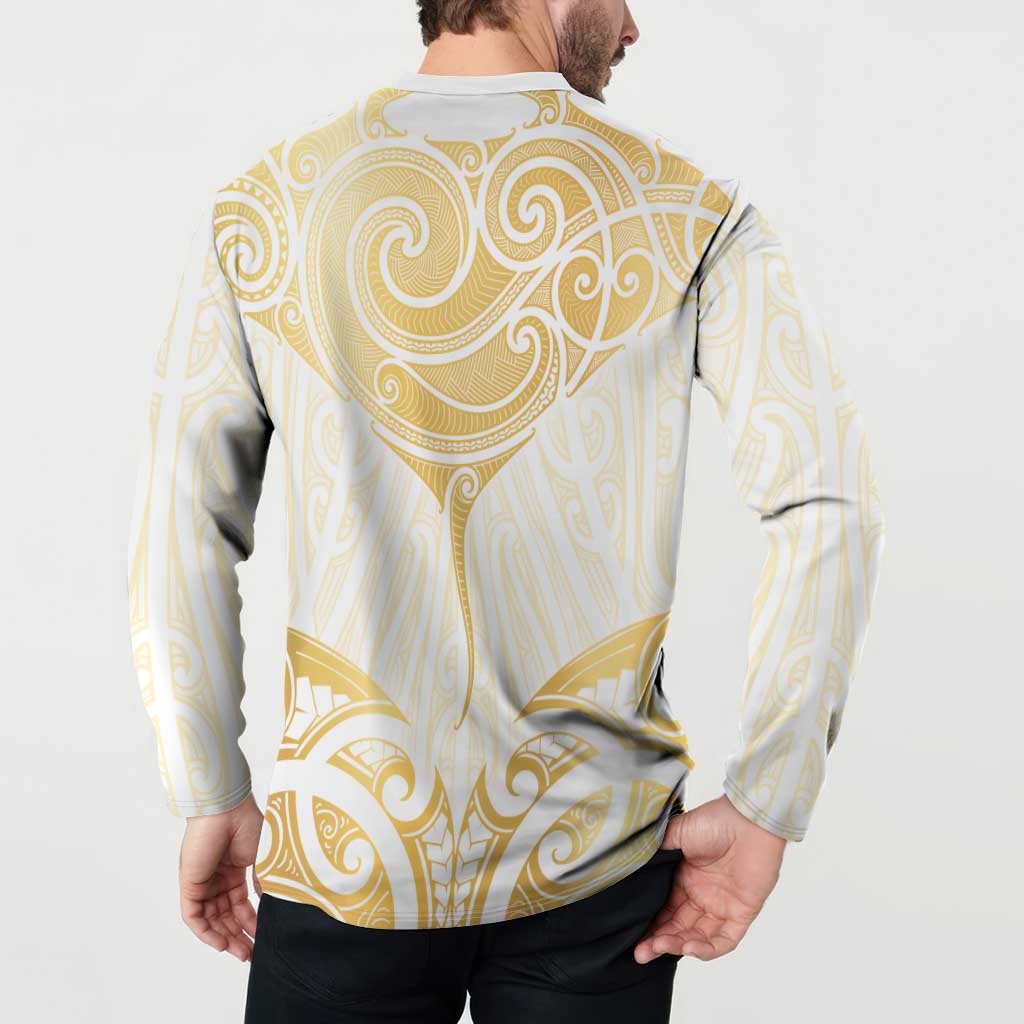 Gold White New Zealand Manta Ray Button Sweatshirt Aotearoa Maori Haehae - Polynesian Pride
