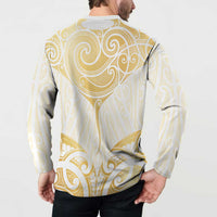 Gold White New Zealand Manta Ray Button Sweatshirt Aotearoa Maori Haehae - Polynesian Pride