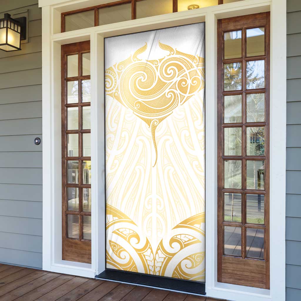 Gold White New Zealand Manta Ray Door Cover Aotearoa Maori Haehae - Polynesian Pride