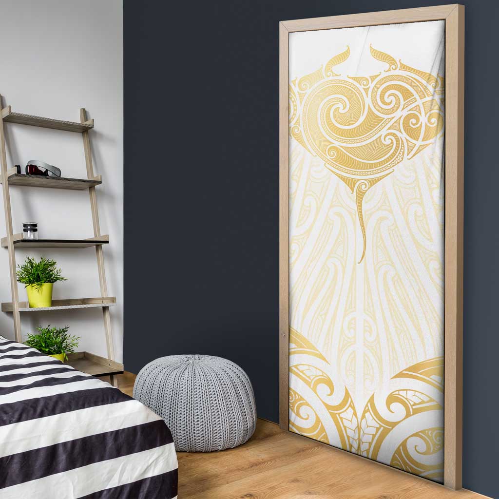 Gold White New Zealand Manta Ray Door Cover Aotearoa Maori Haehae - Polynesian Pride