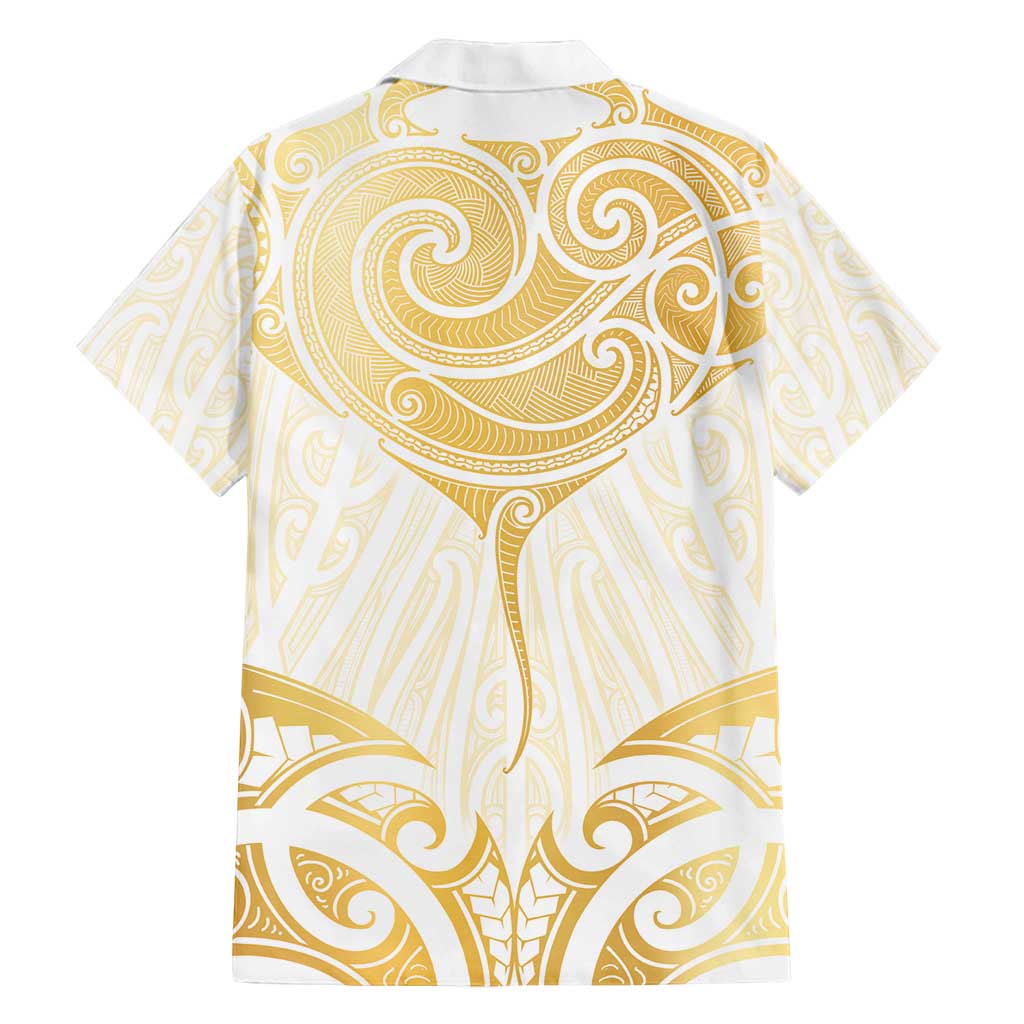Gold White New Zealand Manta Ray Family Matching Long Sleeve Bodycon Dress and Hawaiian Shirt Aotearoa Maori Haehae LT14 - Polynesian Pride