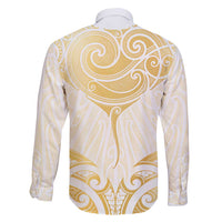 Gold White New Zealand Manta Ray Family Matching Long Sleeve Bodycon Dress and Hawaiian Shirt Aotearoa Maori Haehae LT14 - Polynesian Pride