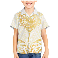 Gold White New Zealand Manta Ray Family Matching Mermaid Dress and Hawaiian Shirt Aotearoa Maori Haehae LT14 Son's Shirt White - Polynesian Pride
