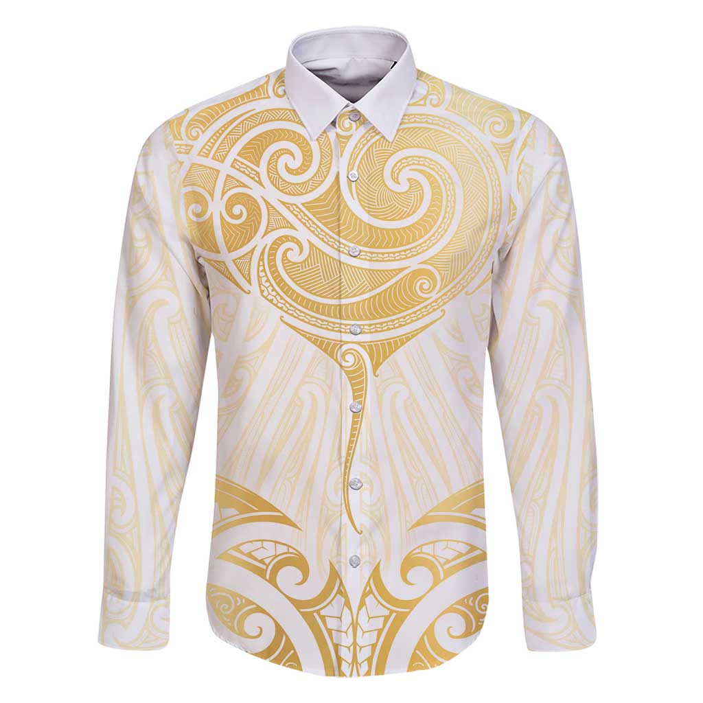 Gold White New Zealand Manta Ray Family Matching Off Shoulder Maxi Dress and Hawaiian Shirt Aotearoa Maori Haehae - Polynesian Pride