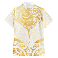 Gold White New Zealand Manta Ray Family Matching Off Shoulder Short Dress and Hawaiian Shirt Aotearoa Maori Haehae - Polynesian Pride