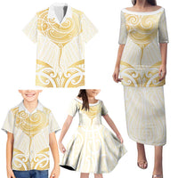 Gold White New Zealand Manta Ray Family Matching Puletasi and Hawaiian Shirt Aotearoa Maori Haehae - Polynesian Pride