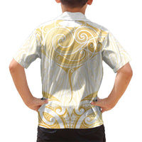 Gold White New Zealand Manta Ray Family Matching Short Sleeve Bodycon Dress and Hawaiian Shirt Aotearoa Maori Haehae LT14 - Polynesian Pride