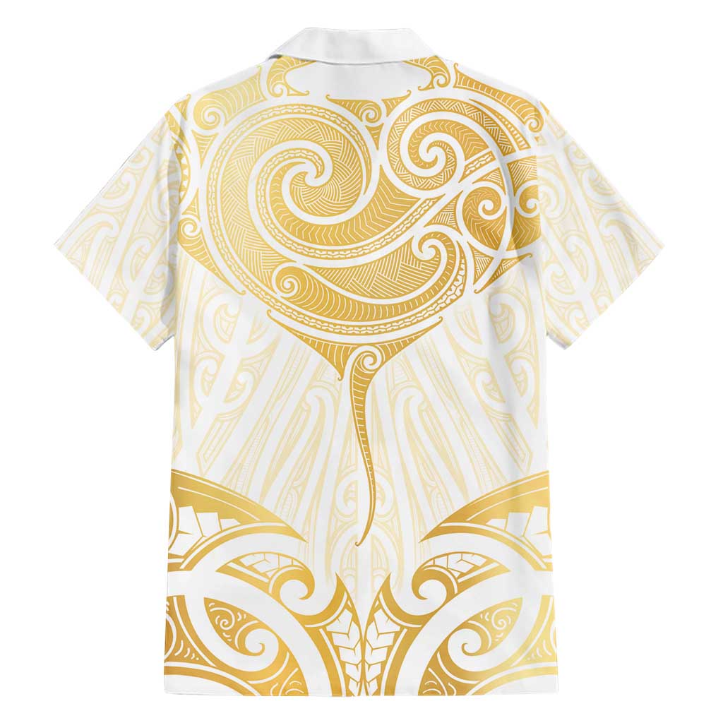 Gold White New Zealand Manta Ray Family Matching Short Sleeve Bodycon Dress and Hawaiian Shirt Aotearoa Maori Haehae LT14 - Polynesian Pride