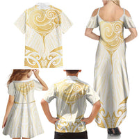Gold White New Zealand Manta Ray Family Matching Summer Maxi Dress and Hawaiian Shirt Aotearoa Maori Haehae - Polynesian Pride
