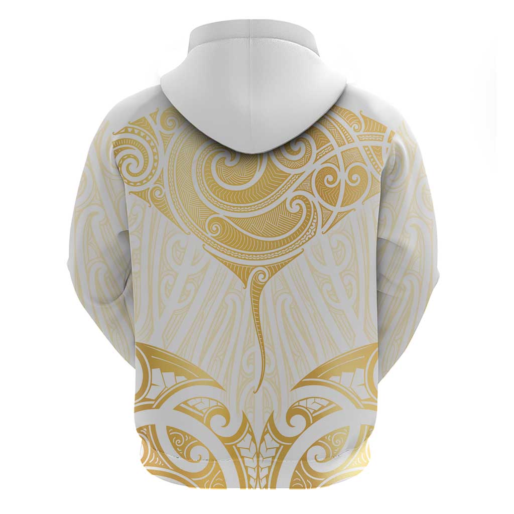 Gold White New Zealand Manta Ray Hoodie Aotearoa Maori Haehae - Polynesian Pride