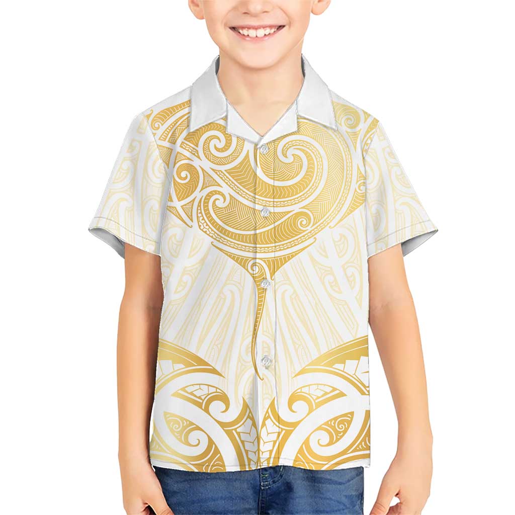 Gold White New Zealand Manta Ray Kid Hawaiian Shirt Aotearoa Maori Haehae - Polynesian Pride
