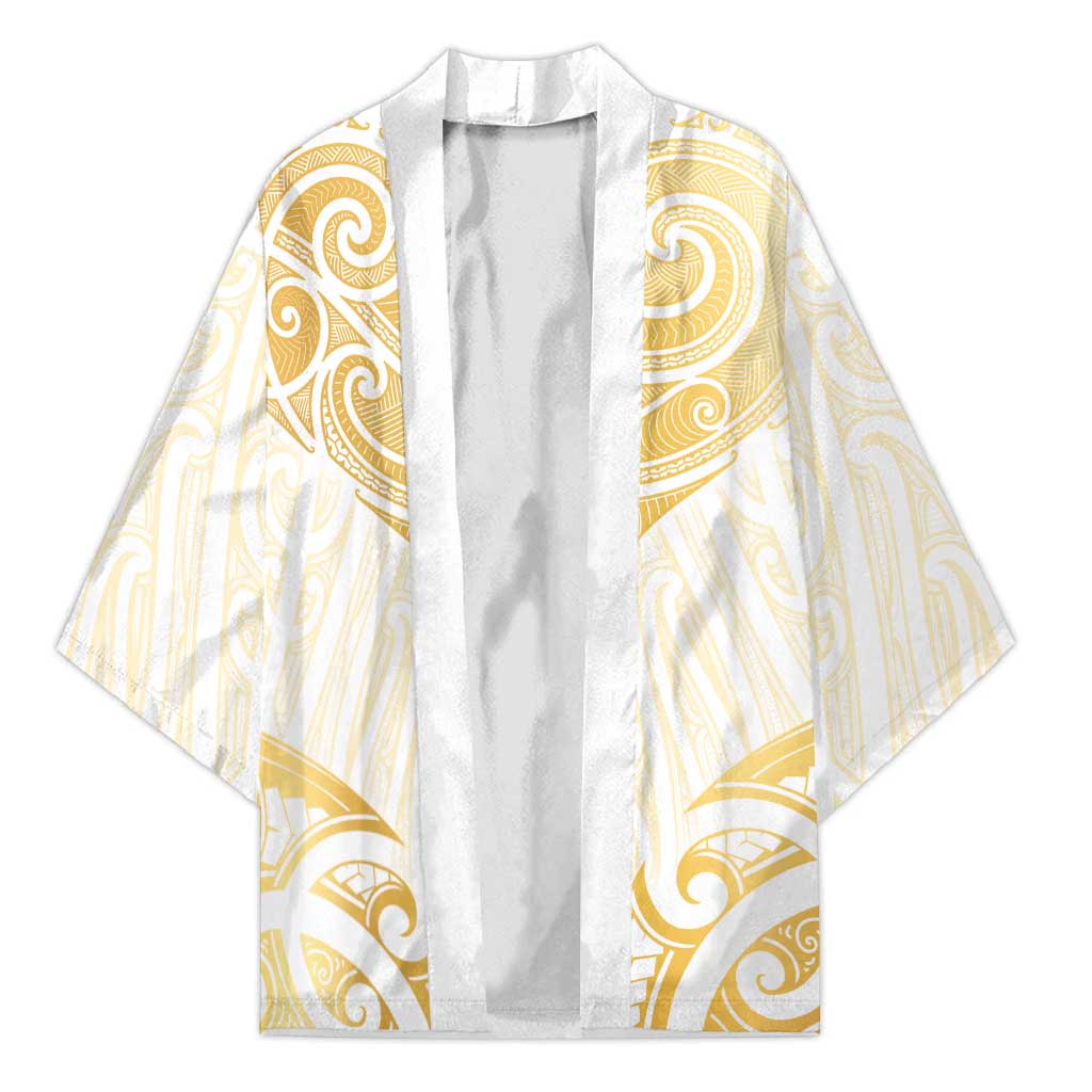 Gold White New Zealand Manta Ray Kimono Aotearoa Maori Haehae - Polynesian Pride
