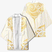 Gold White New Zealand Manta Ray Kimono Aotearoa Maori Haehae - Polynesian Pride