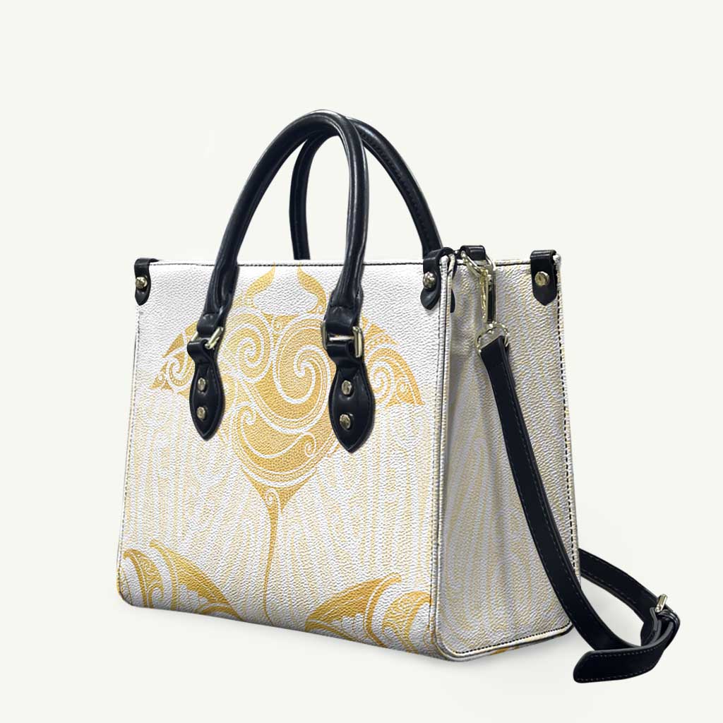 Gold White New Zealand Manta Ray Leather Bag Aotearoa Maori Haehae - Polynesian Pride