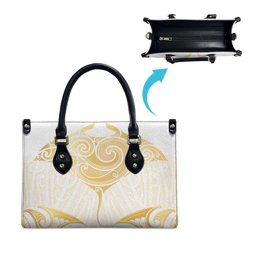 Gold White New Zealand Manta Ray Leather Bag Aotearoa Maori Haehae - Polynesian Pride