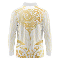 Gold White New Zealand Manta Ray Long Sleeve Polo Shirt Aotearoa Maori Haehae - Polynesian Pride