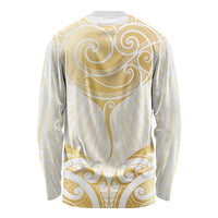 Gold White New Zealand Manta Ray Long Sleeve Shirt Aotearoa Maori Haehae - Polynesian Pride