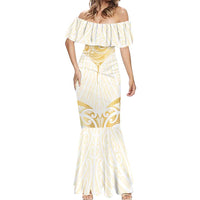 Gold White New Zealand Manta Ray Mermaid Dress Aotearoa Maori Haehae - Polynesian Pride