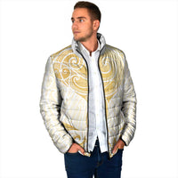 Gold White New Zealand Manta Ray Padded Jacket Aotearoa Maori Haehae - Polynesian Pride