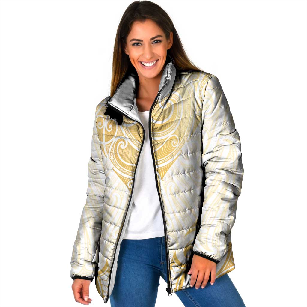 Gold White New Zealand Manta Ray Padded Jacket Aotearoa Maori Haehae - Polynesian Pride