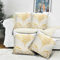 Gold White New Zealand Manta Ray Pillow Cover Aotearoa Maori Haehae - Polynesian Pride