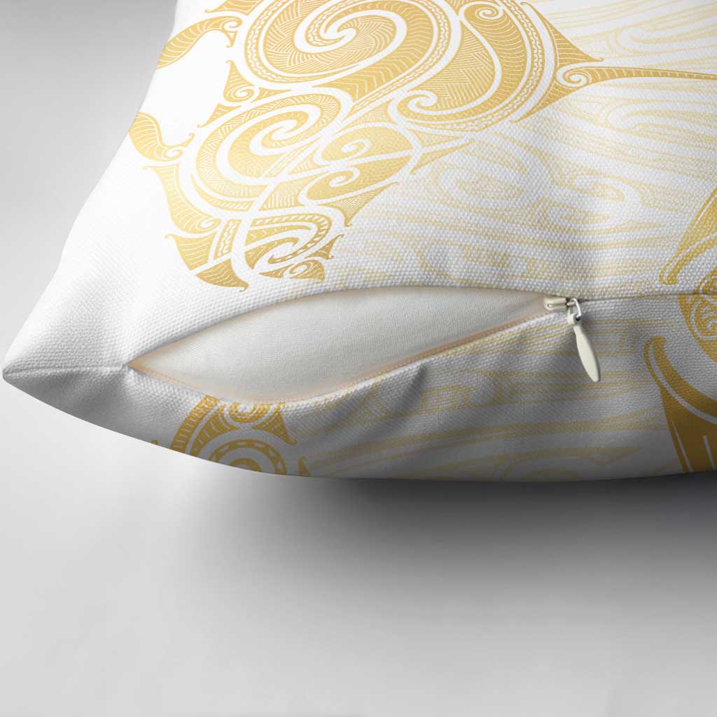 Gold White New Zealand Manta Ray Pillow Cover Aotearoa Maori Haehae - Polynesian Pride