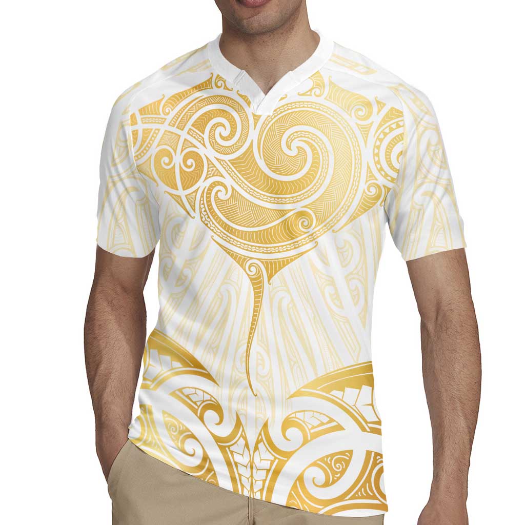 Gold White New Zealand Manta Ray Rugby Jersey Aotearoa Maori Haehae - Polynesian Pride
