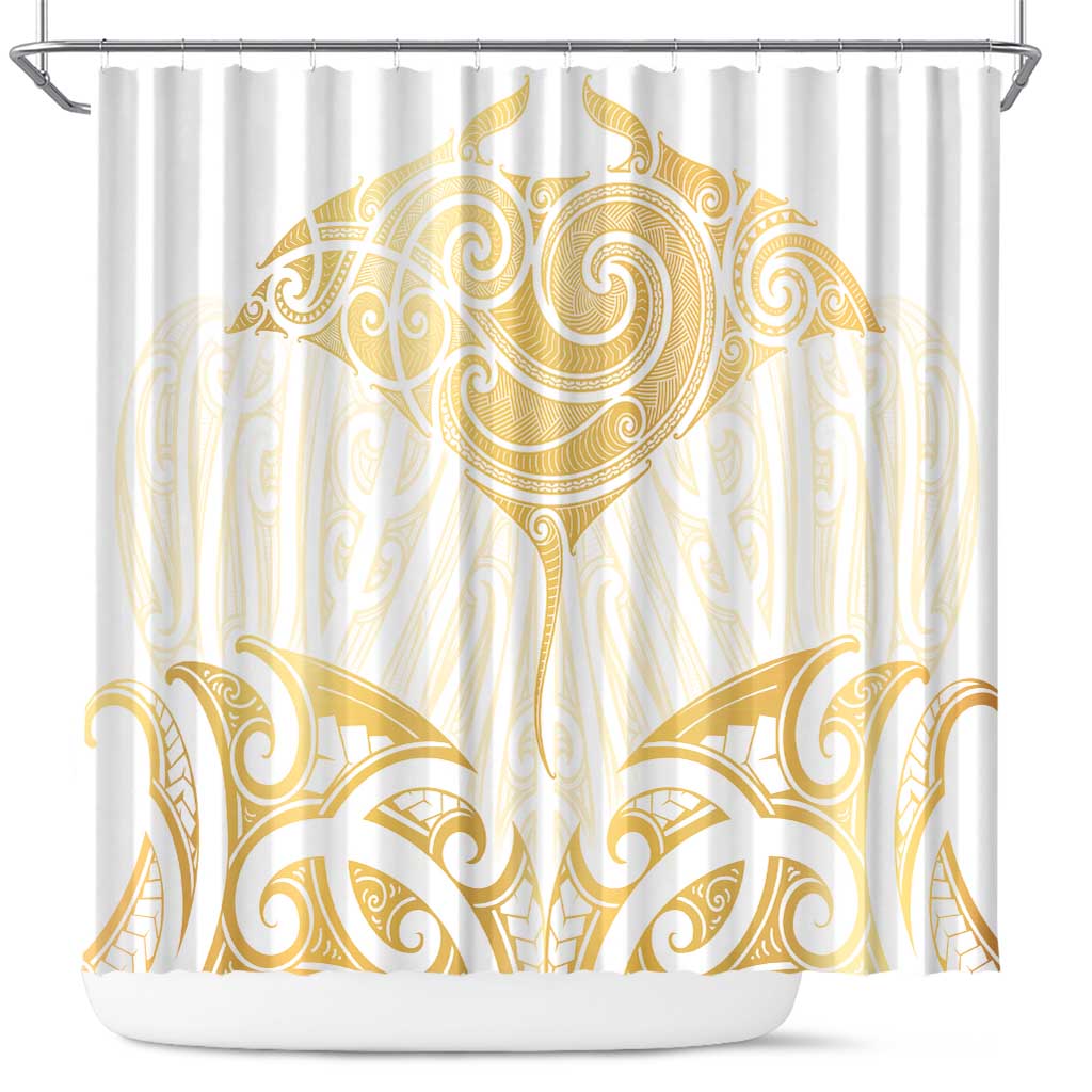 Gold White New Zealand Manta Ray Shower Curtain Aotearoa Maori Haehae - Polynesian Pride