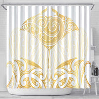 Gold White New Zealand Manta Ray Shower Curtain Aotearoa Maori Haehae - Polynesian Pride