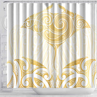 Gold White New Zealand Manta Ray Shower Curtain Aotearoa Maori Haehae - Polynesian Pride
