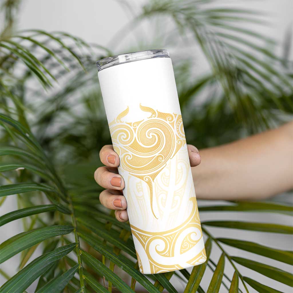 Gold White New Zealand Manta Ray Skinny Tumbler Aotearoa Maori Haehae - Polynesian Pride