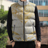 Gold White New Zealand Manta Ray Sleeveless Puffer Jacket Aotearoa Maori Haehae - Polynesian Pride