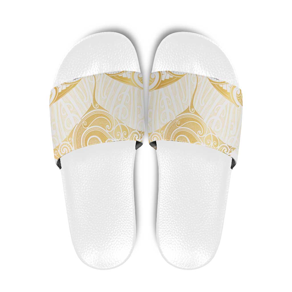 Gold White New Zealand Manta Ray Slide Sandals Aotearoa Maori Haehae - Polynesian Pride
