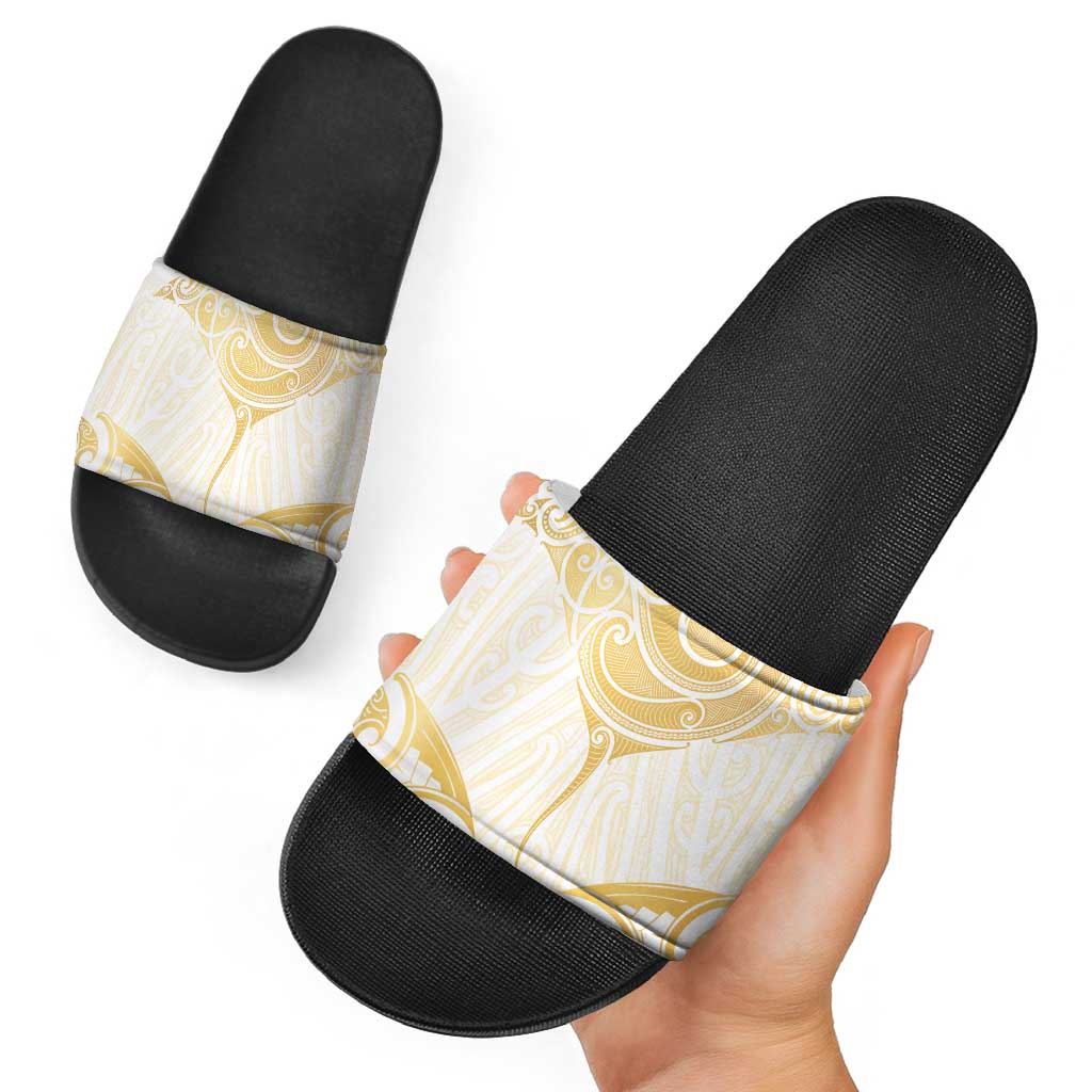 Gold White New Zealand Manta Ray Slide Sandals Aotearoa Maori Haehae - Polynesian Pride