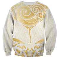 Gold White New Zealand Manta Ray Sweatshirt Aotearoa Maori Haehae - Polynesian Pride