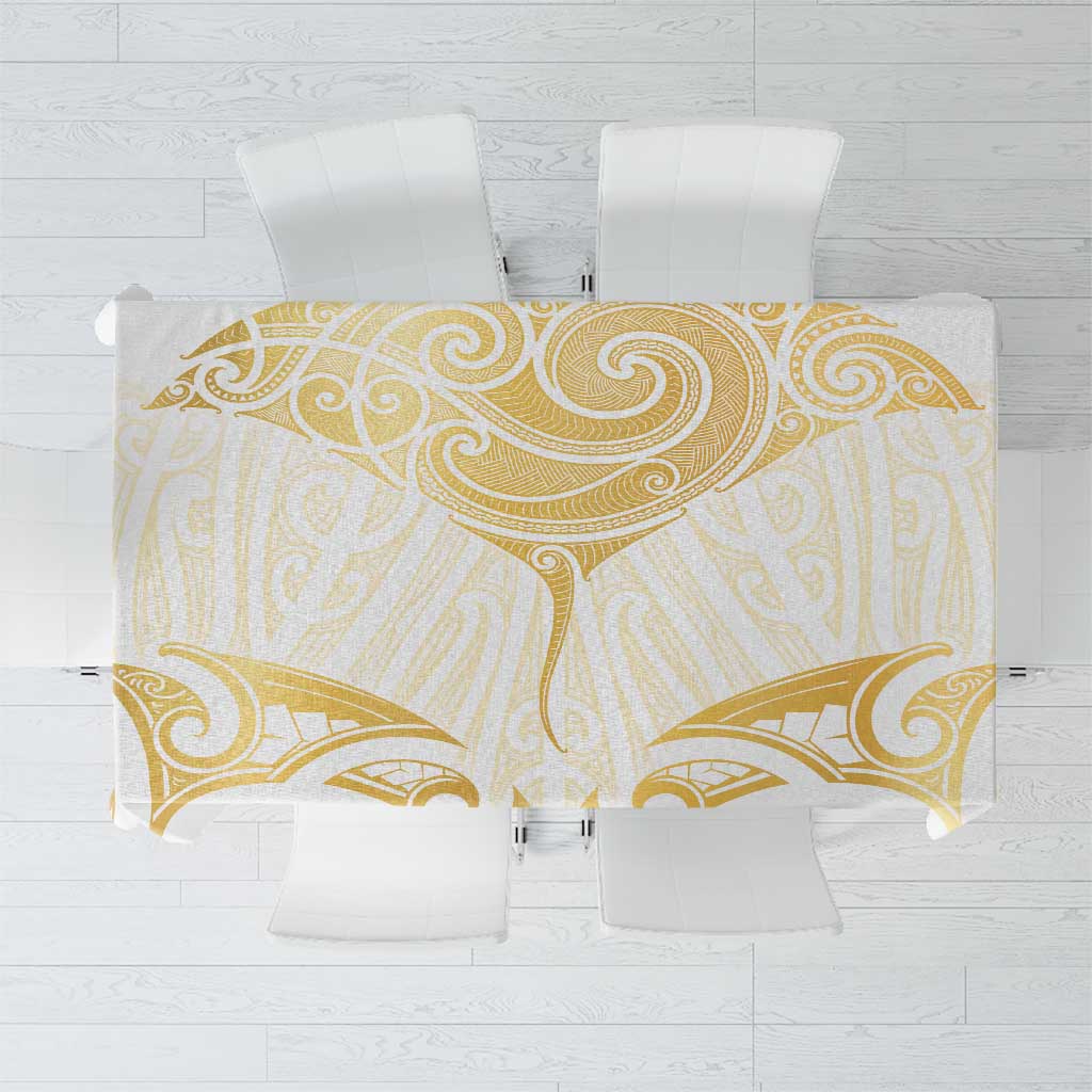 Gold White New Zealand Manta Ray Tablecloth Aotearoa Maori Haehae - Polynesian Pride