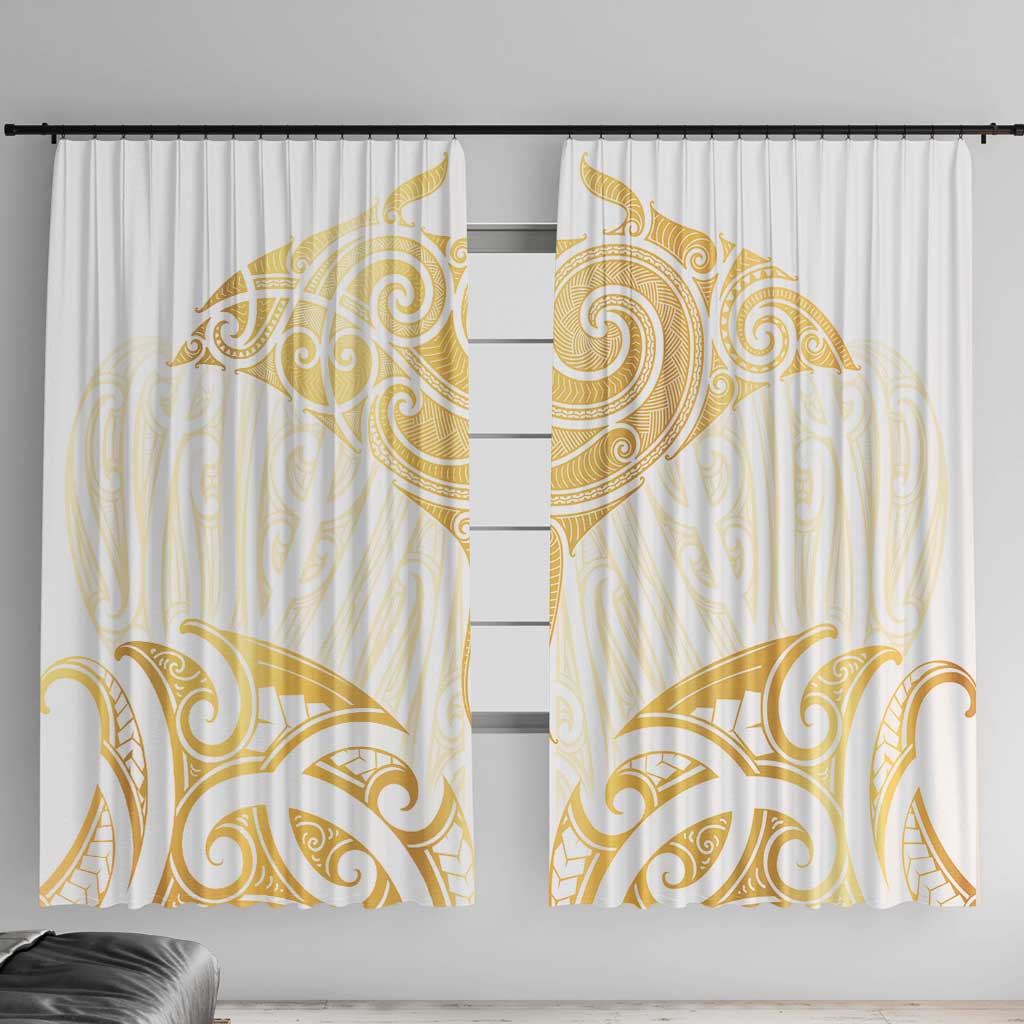 Gold White New Zealand Manta Ray Window Curtain Aotearoa Maori Haehae - Polynesian Pride