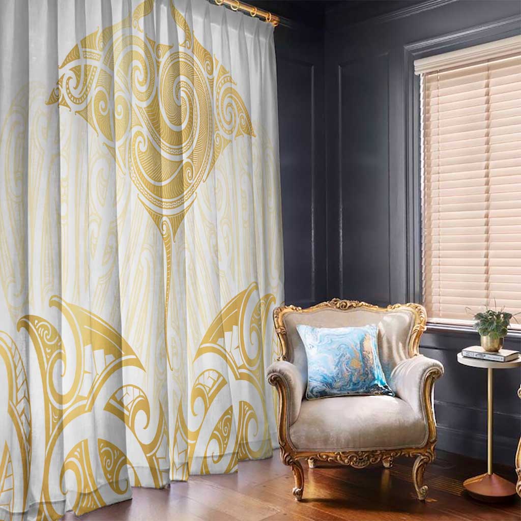 Gold White New Zealand Manta Ray Window Curtain Aotearoa Maori Haehae - Polynesian Pride