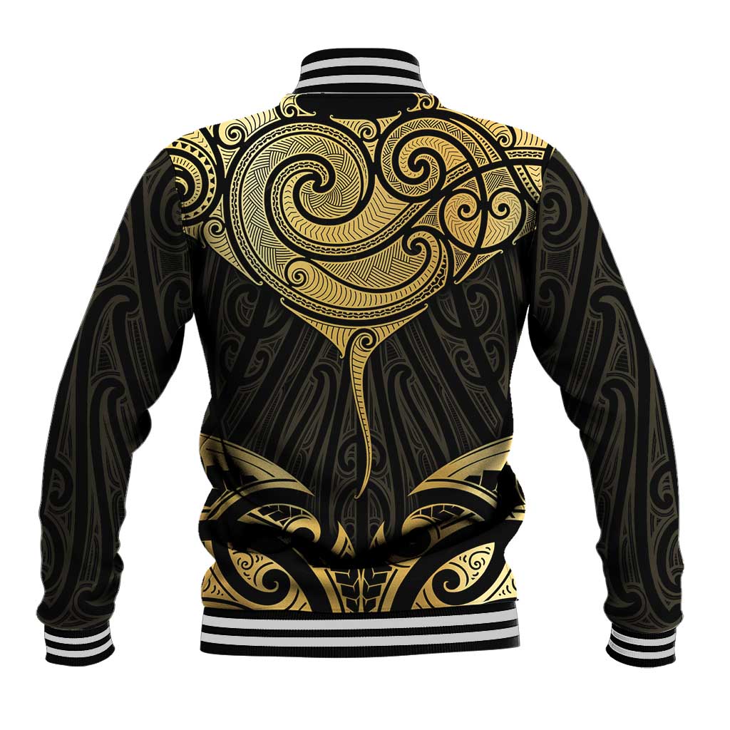 Gold Black New Zealand Manta Ray Baseball Jacket Aotearoa Maori Haehae - Polynesian Pride