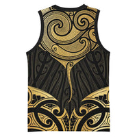 Gold Black New Zealand Manta Ray Basketball Jersey Aotearoa Maori Haehae - Polynesian Pride