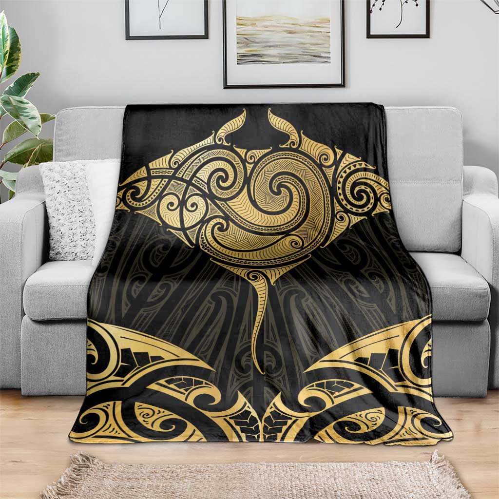 Gold Black New Zealand Manta Ray Blanket Aotearoa Maori Haehae - Polynesian Pride