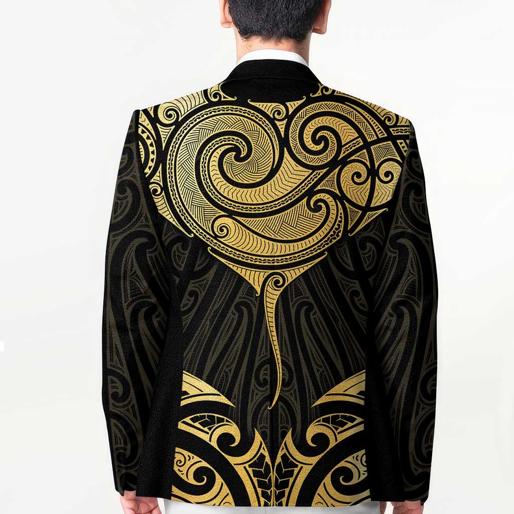 Gold Black New Zealand Manta Ray Blazer Aotearoa Maori Haehae - Polynesian Pride