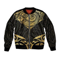 Gold Black New Zealand Manta Ray Bomber Jacket Aotearoa Maori Haehae - Polynesian Pride